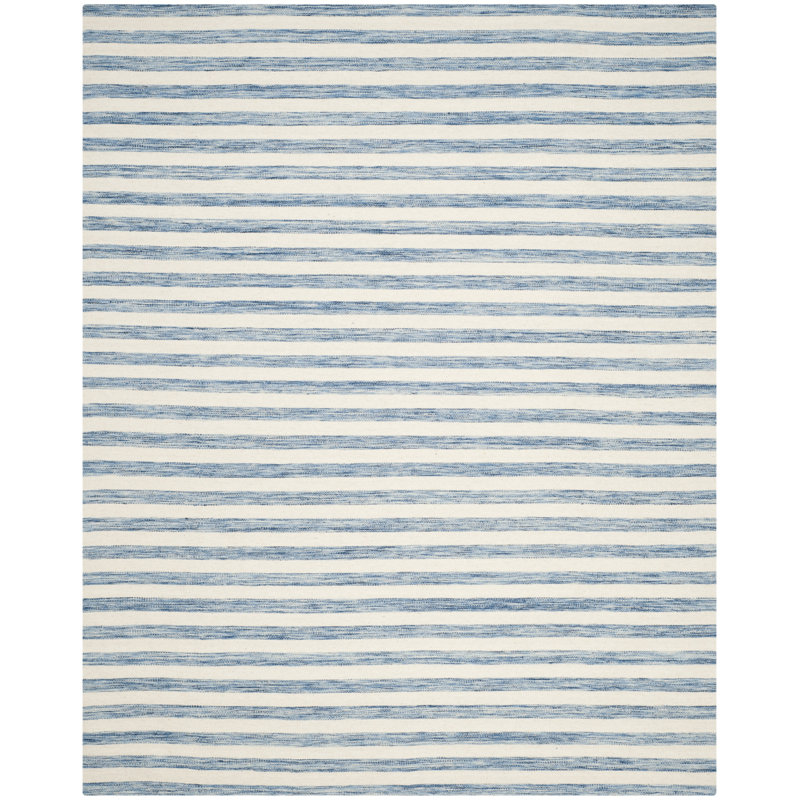Ebern Designs Rodgers Handwoven Flatweave Cotton/Wool Blue/Ivory Area